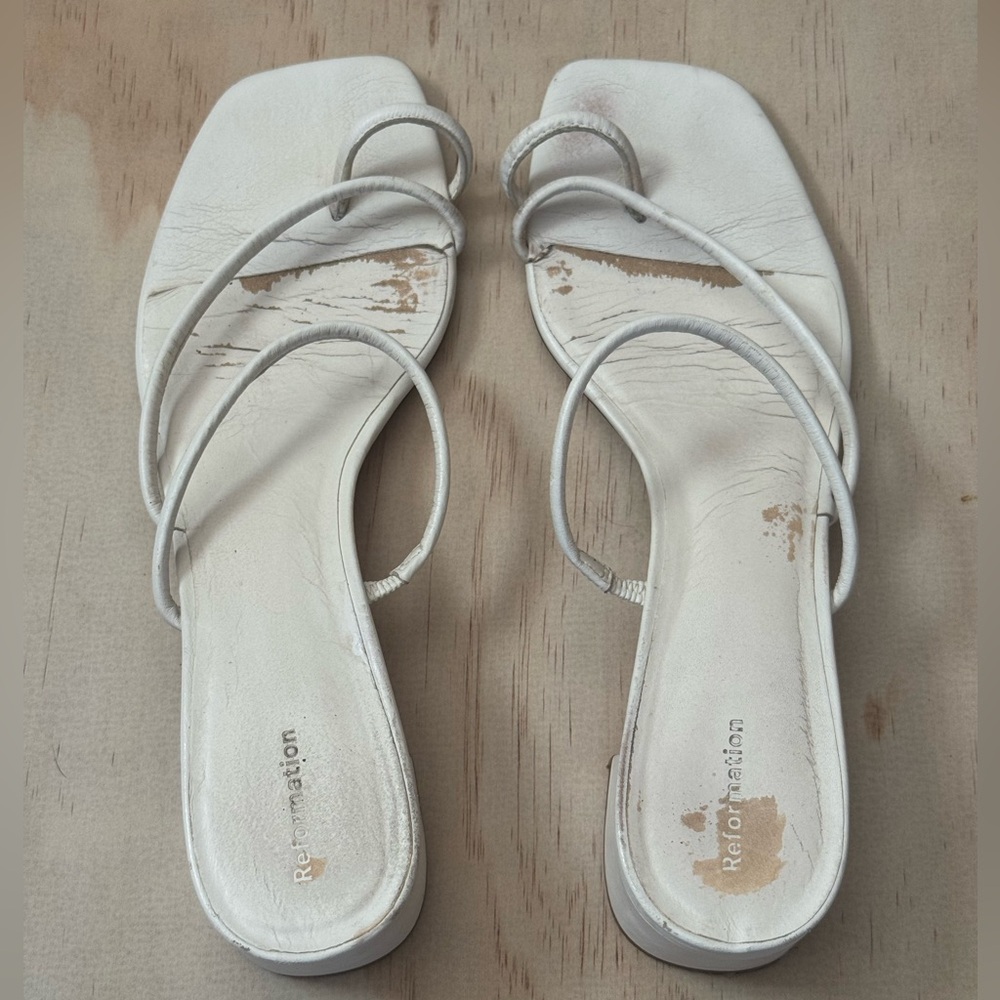 REFORMATION White Strappy Low Block Heel Sandals Size 40.5 (US 10.5) Quiet Lux